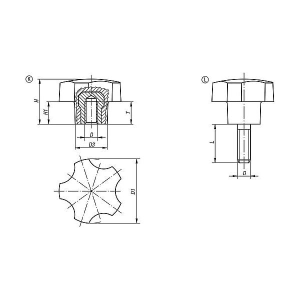 Five Lobe Knob, Internal Threads M06